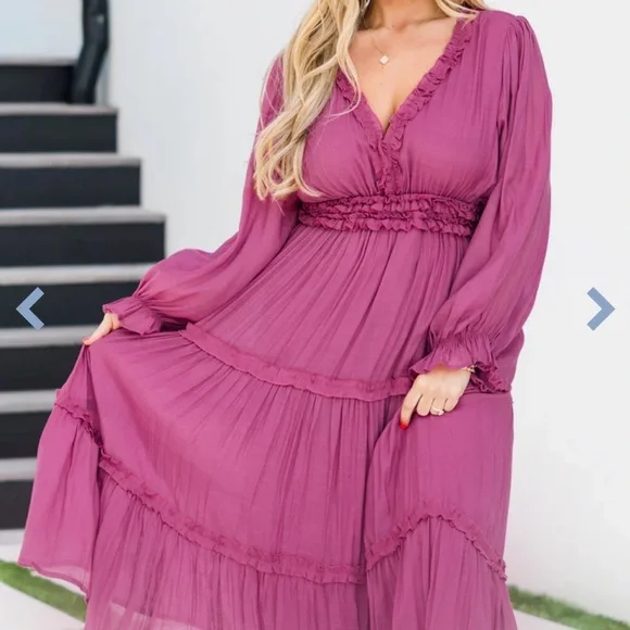 Chic Soul Long Sleeve Magenta Dress - Picture 1 of 1